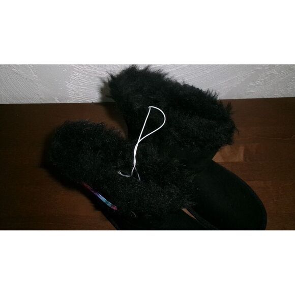 CHILDRENS PLACE Black Suede W/Faux Fur Rainbow Ribbon Boots Size‎ 6 - Picture 3 of 4